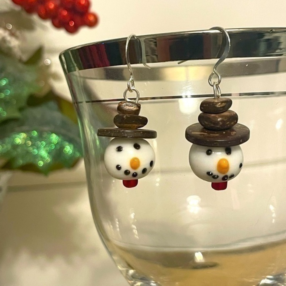 $10 SALE Handmade Crafted Snowman Snowwoman Snowperson Earrings Outdoor Fun